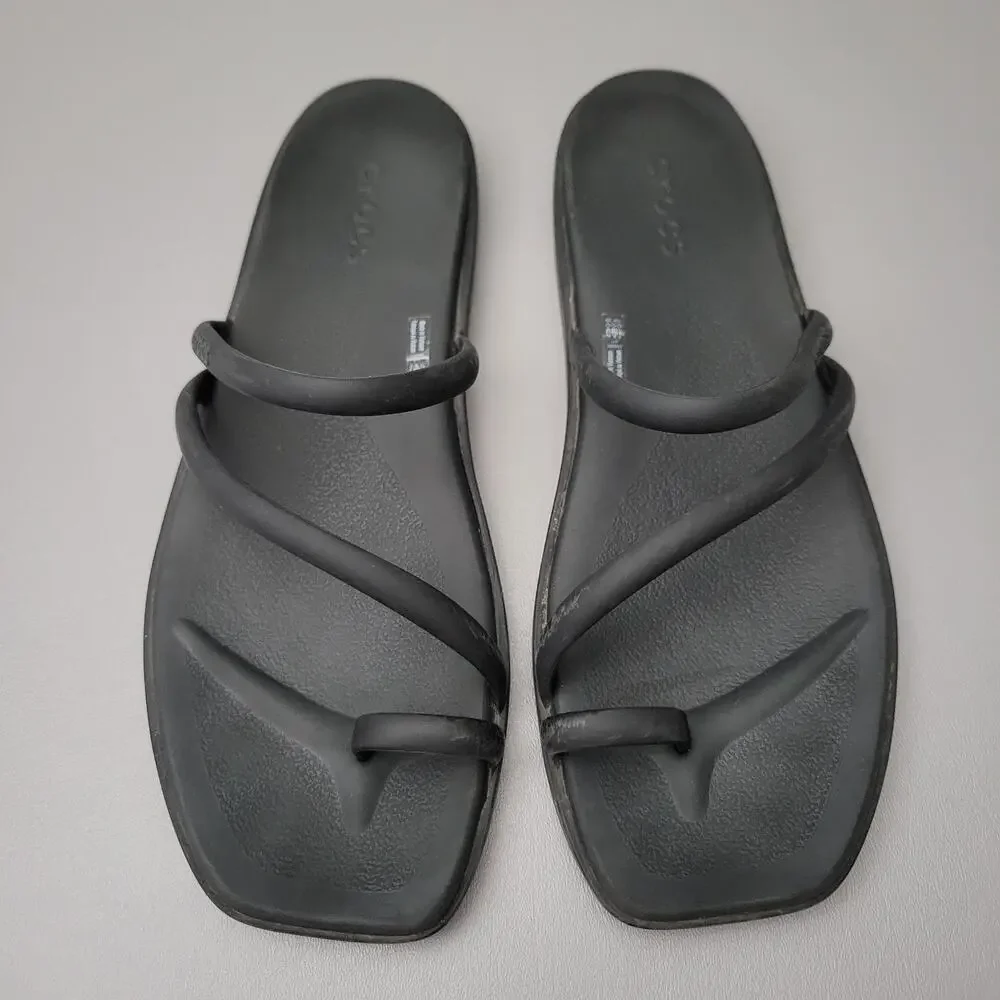 Crocs Miami Toe Loop Sandal Women Size 11 Black Comfortable Support Stylish